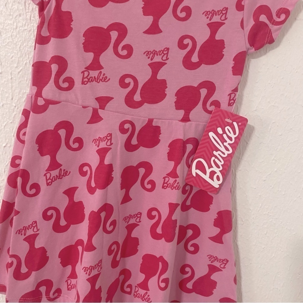Barbie Toddler Girl’s Logo Print All Over Skater Dress Sz 2t-Nwt Light/Dark Pink — image 3 of 7